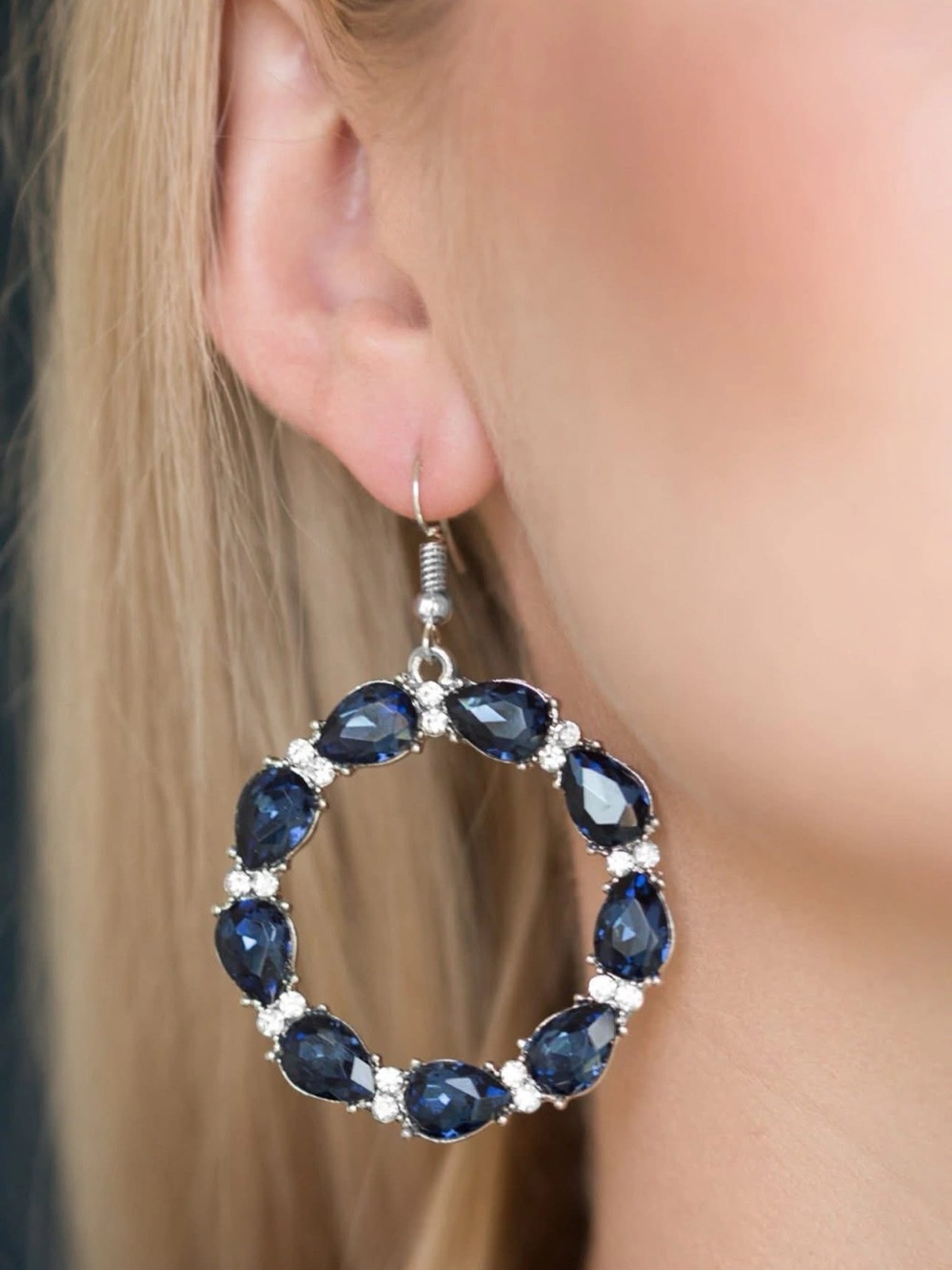 paparazzi Navy Teardrop Crystal Hoop Earrings